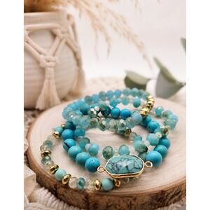 Pomina Turqouise Blue Stone Beaded Bracelet New